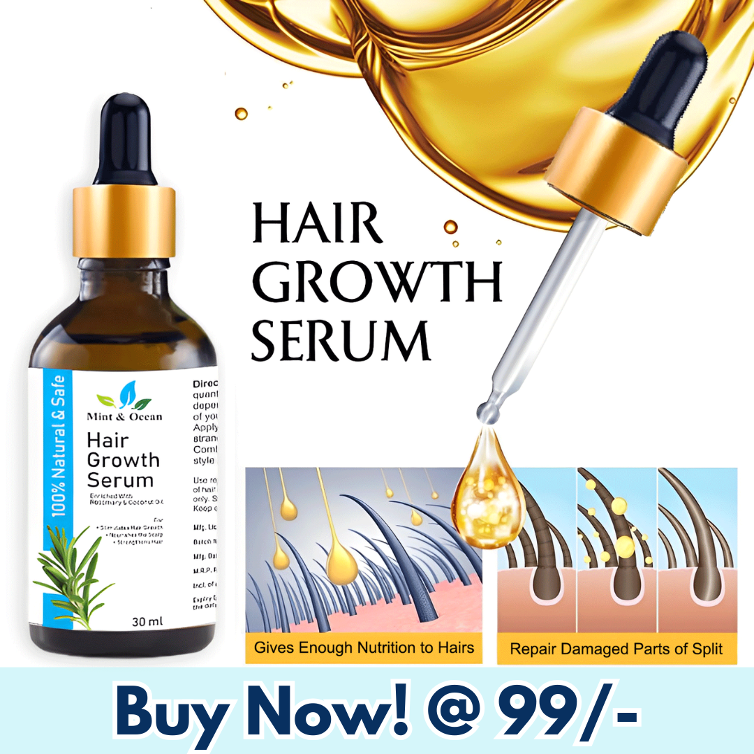 Fast-Acting Hair Growth Serum- Rosemary & Coconut Extracts for hair Re-growth, Reduces Dandruff with Natural Extracts - Mint & Ocean