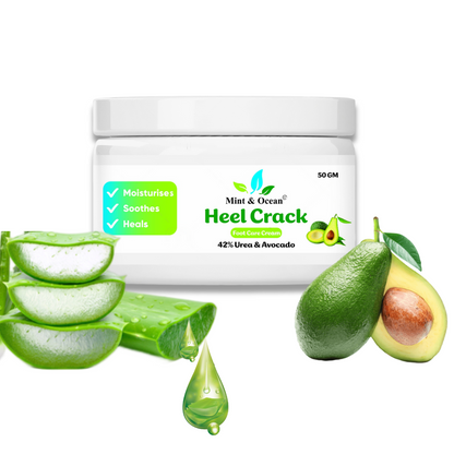 Heel Crack Cream with Avocado, Aqua & Urea by Mint and Ocean - Deeply Hydrates, Repairs and Nourishes Cracked Heels - 50gm