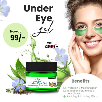 Mint and Ocean Under Eye Gel for both Men and Women | Natural Aloe Vera, Flax Seed & Argan Oil | Anti-Aging, Wrinkle Care & Puffiness Reduction- 25gm