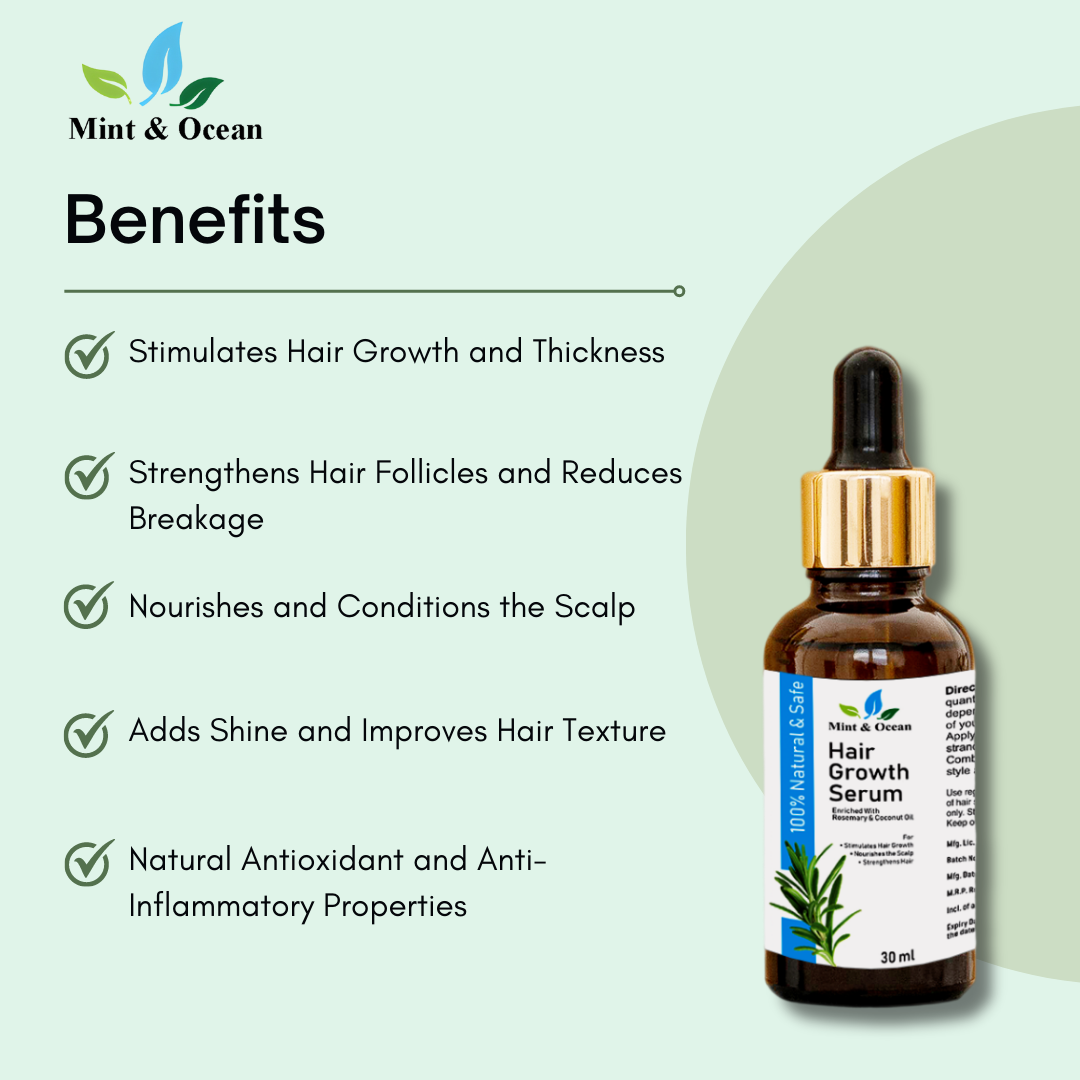 Fast-Acting Hair Growth Serum- Rosemary & Coconut Extracts for hair Re-growth, Reduces Dandruff with Natural Extracts - Mint & Ocean