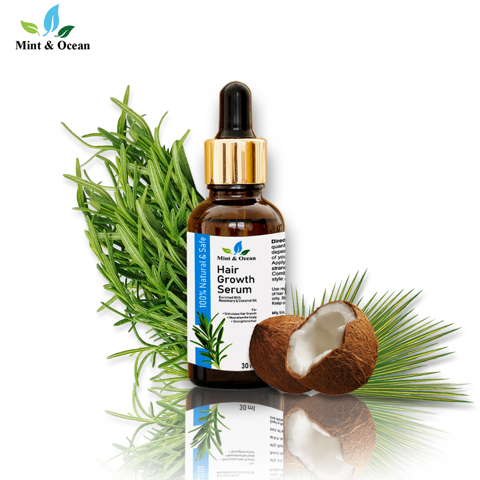 Fast-Acting Hair Growth Serum- Rosemary & Coconut Extracts for hair Re-growth, Reduces Dandruff with Natural Extracts - Mint & Ocean